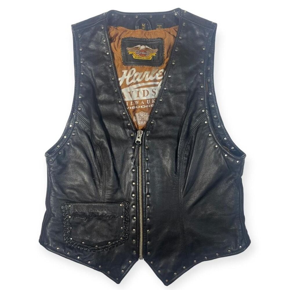 Harley Davidson genuine black leather studded biker vesth